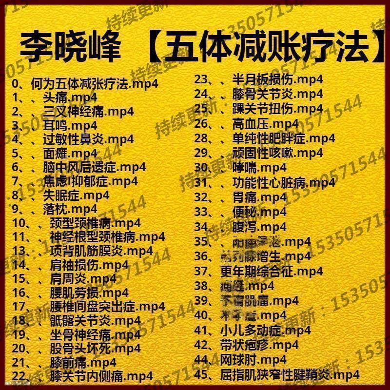 李晓峰五体减账疗法中医视频胃痛腹泻网球肘面瘫头痛